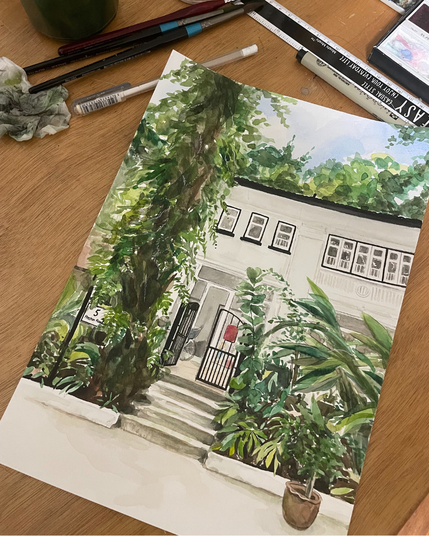 Custom Building Watercolor Illustration