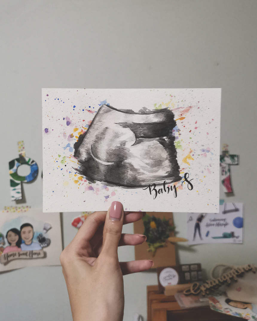 Custom Baby Ultrasound Watercolor Illustration