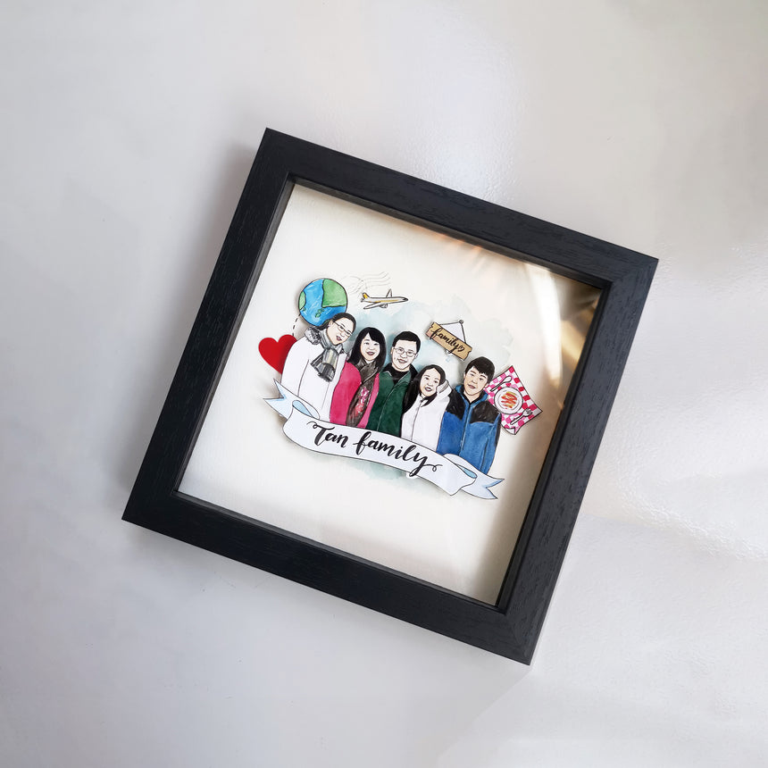 Custom papercut family portrait frame