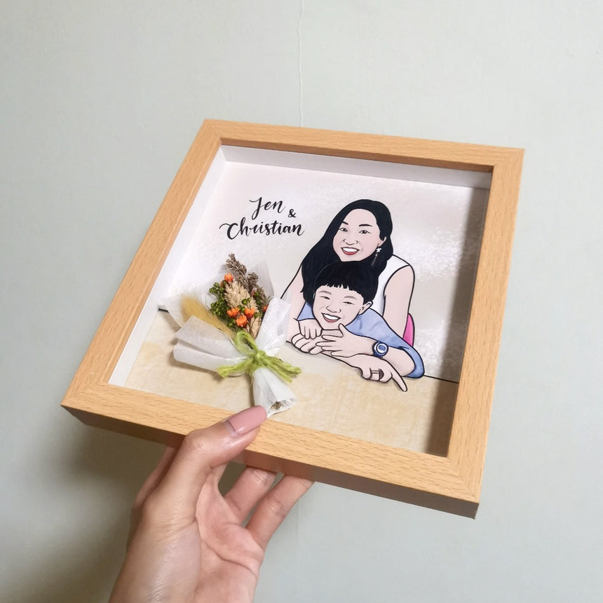 Custom Portrait with Floral Bouquet Frame