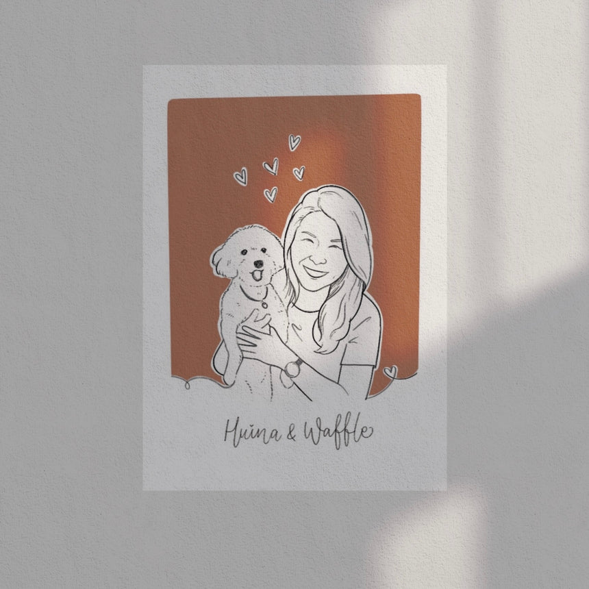 Hooman & Pet Linear Portrait Art