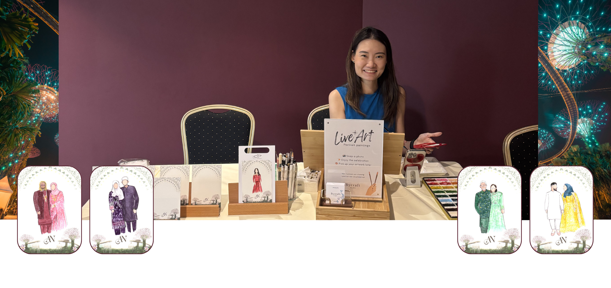 Live Guest Portraits at a Vibrant Indian Wedding at Flower Field Hall, Gardens by the Bay