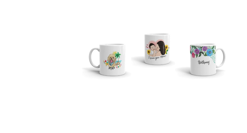 Pet, portrait and personalised name mugs 