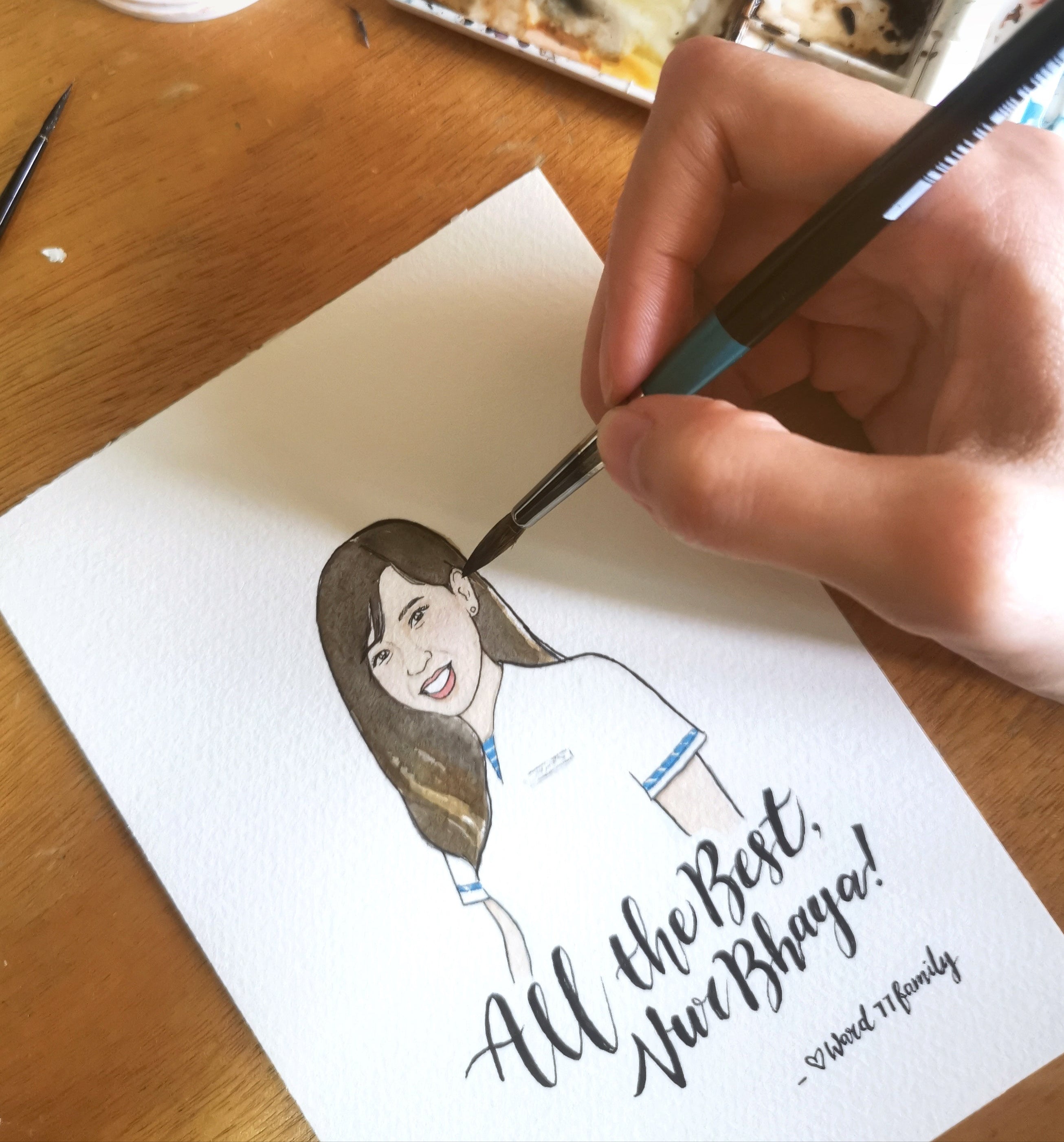 Custom portrait painting behind the scenes