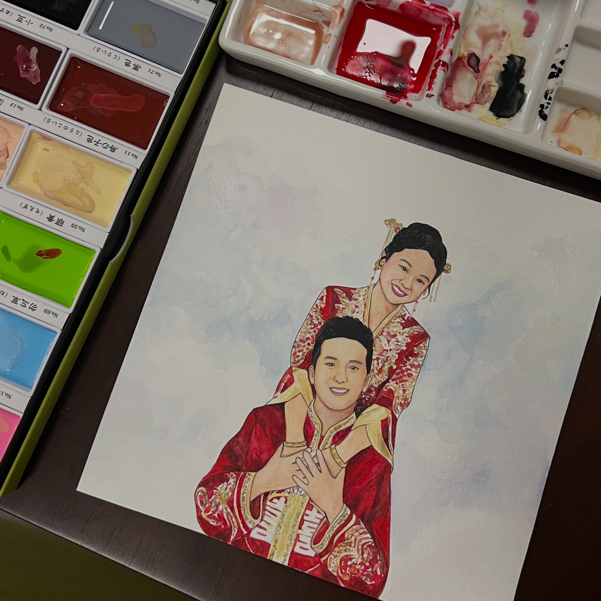 Custom Wedding Watercolour Couple Portrait – Personalised Illustration from Photo-thumbmail-6