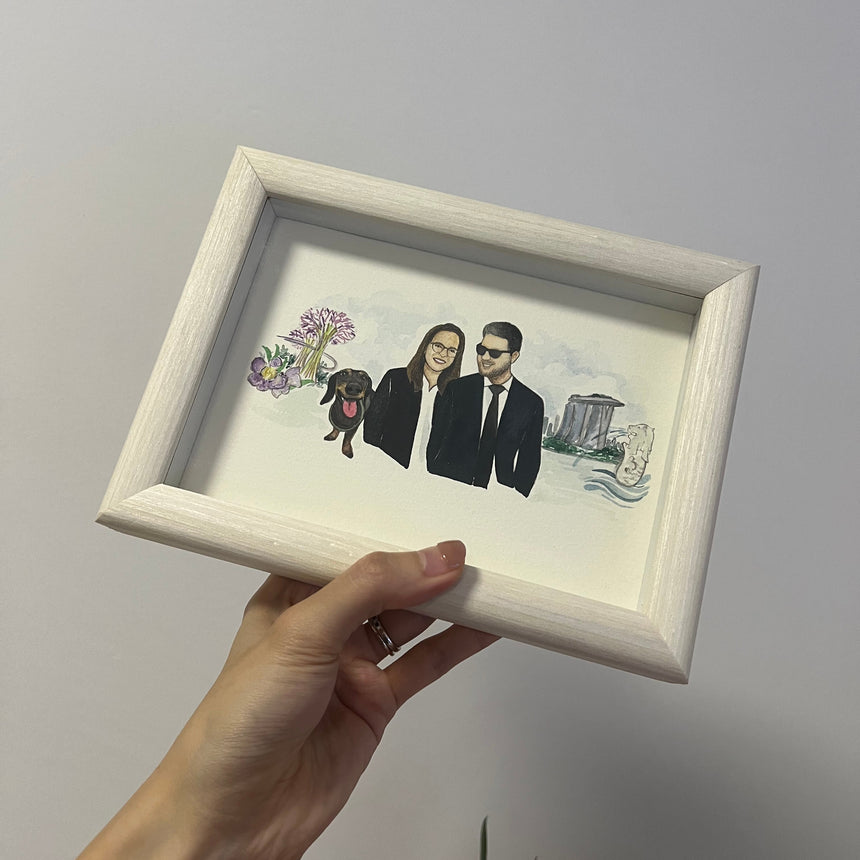 Custom Watercolor Portrait with Iconic Singapore Background 🇸🇬