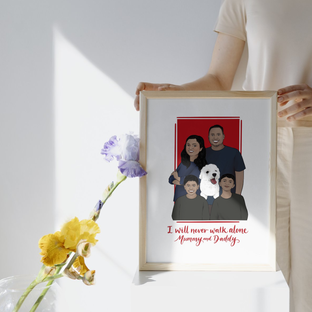 A family portrait frame in a Liverpool fan lover design