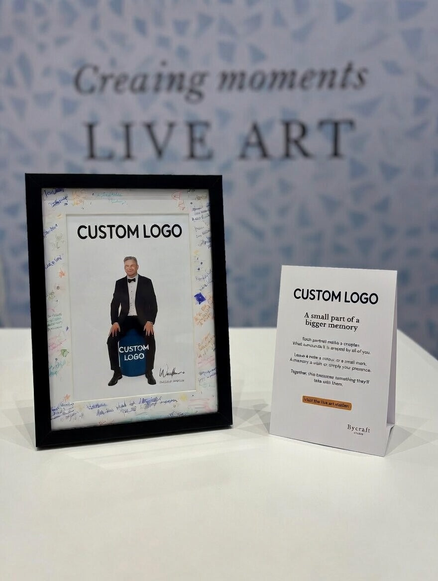 Signature Legacy Portrait with white border filled with team signatures and messages – premium collaborative farewell gift