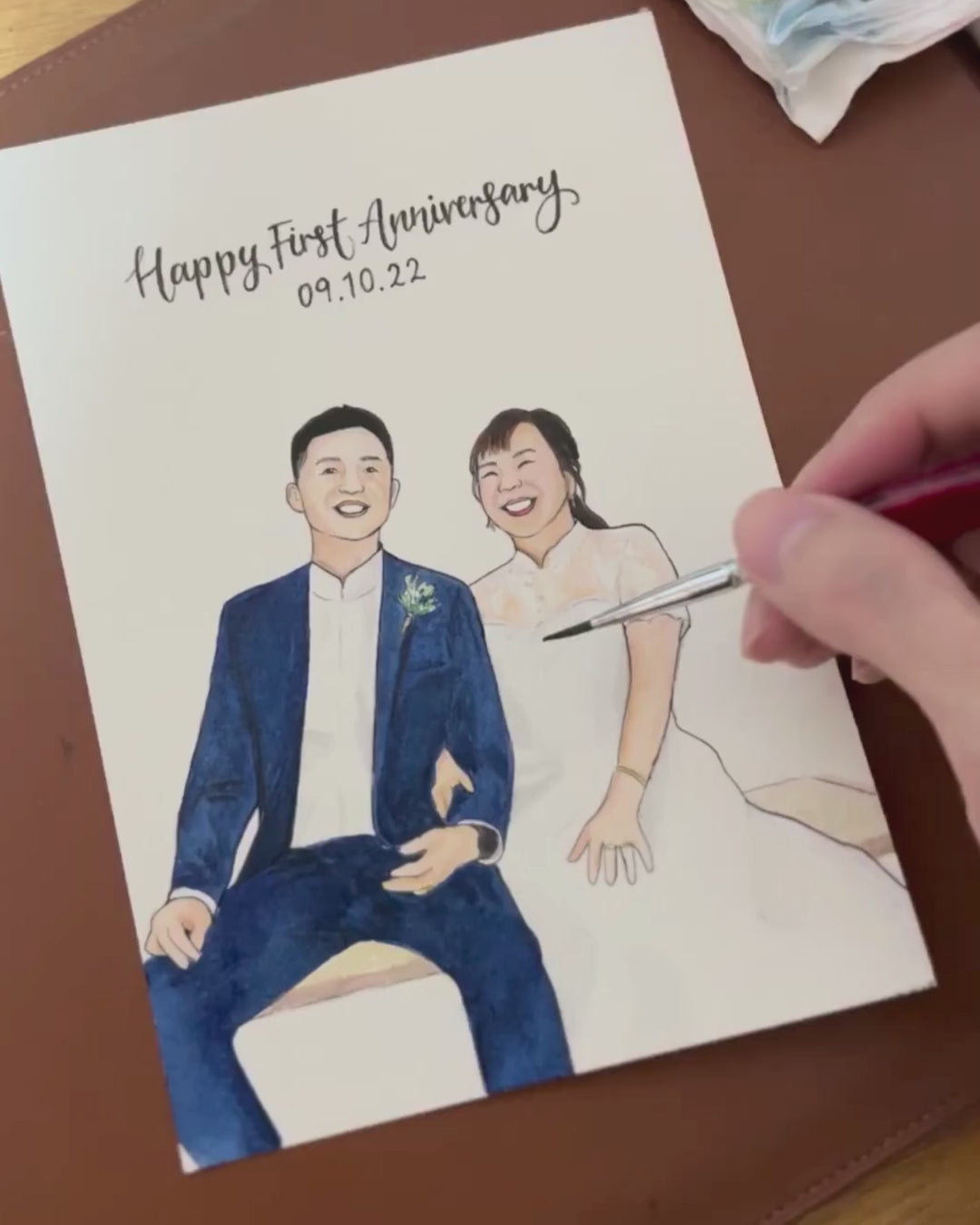 Custom Wedding Watercolour Couple Portrait – Personalised Illustration from Photo