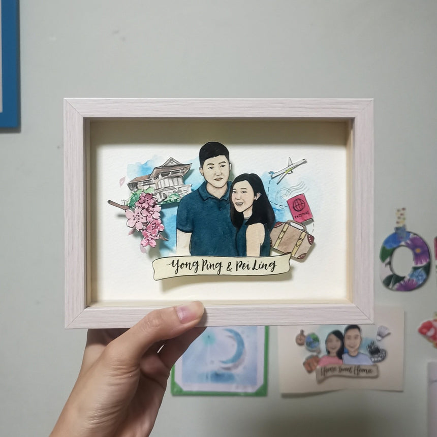 Couple portrait popup frame in Japanese themed design.