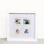 Faceless couple portrait films collage in a white square frame.