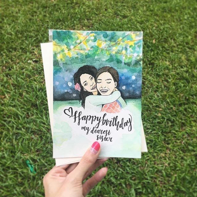 Friendship watercolor portrait illustration in a garden with fairy lights background design.