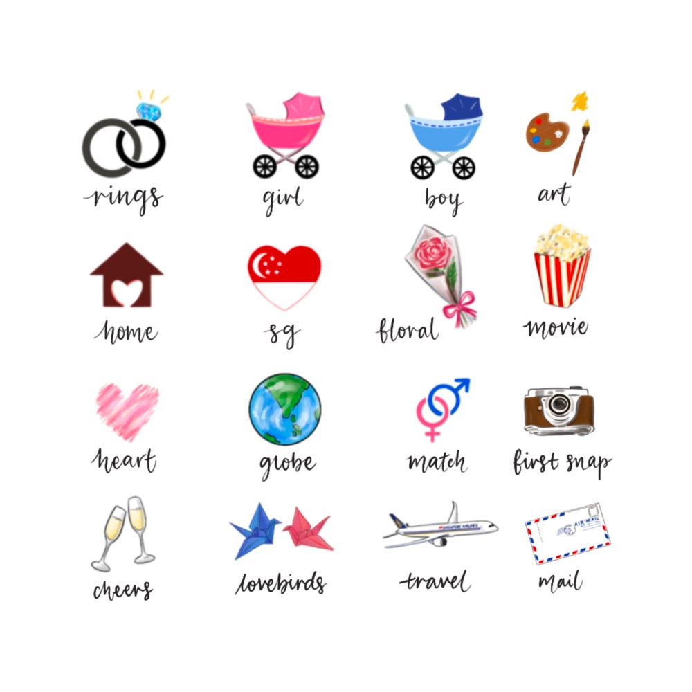 Timeline love story print icons choices