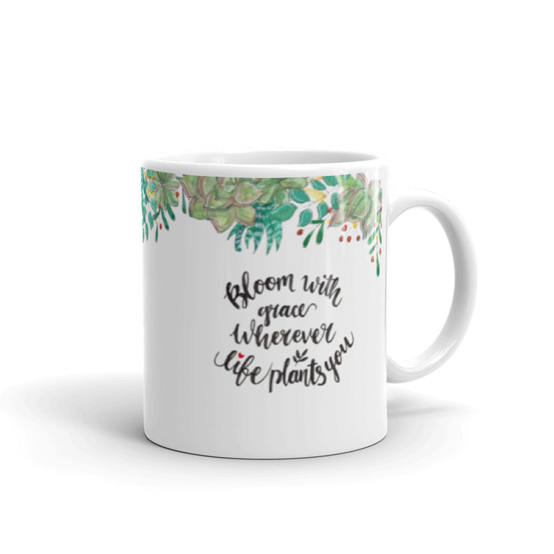 Personalised text with succulent and plants mug design.