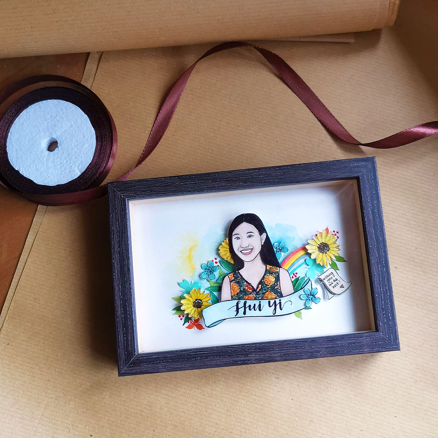 Portrait pop up frame with sunflowers design gift for a female colleague.