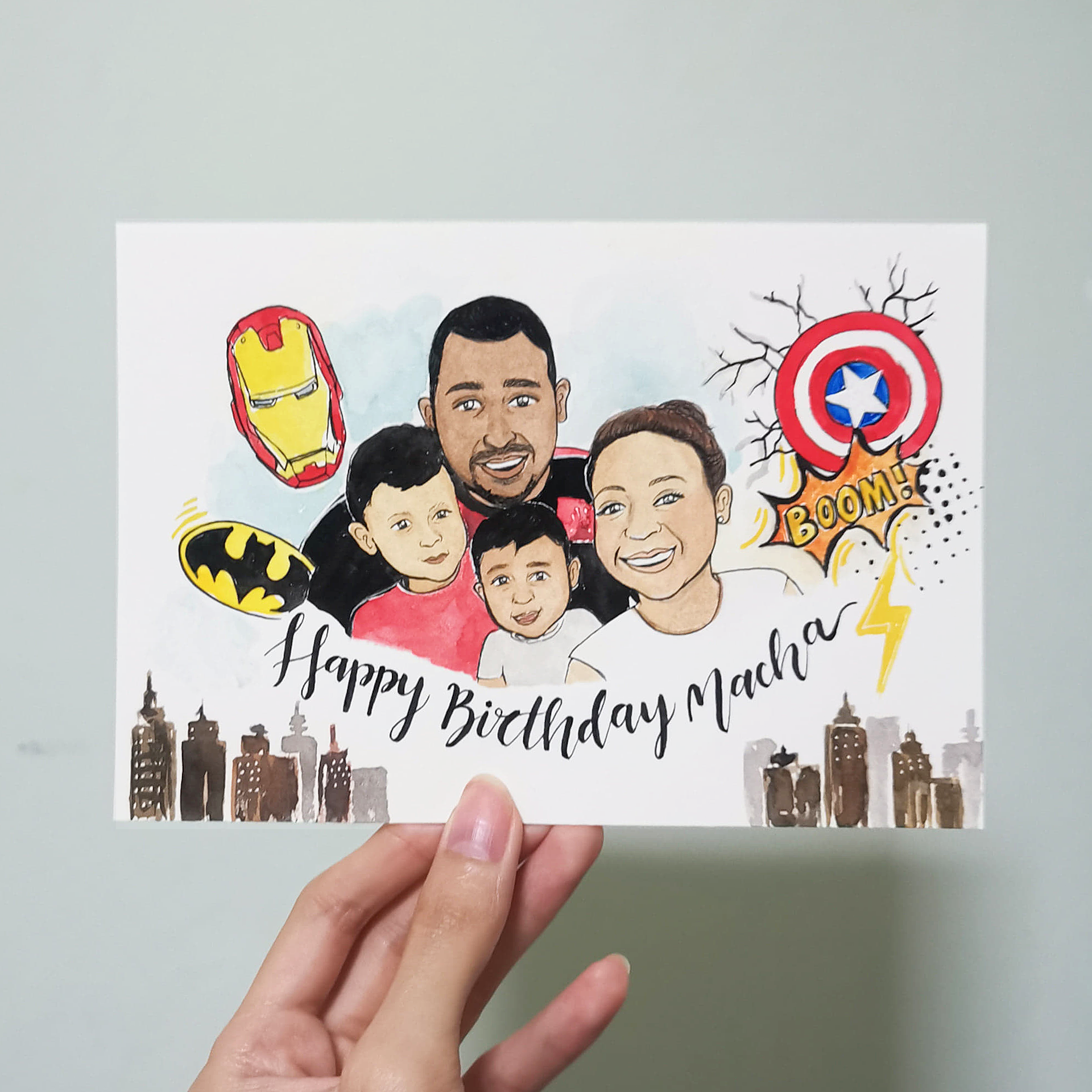 A marvel theme watercolor portrait caricature.